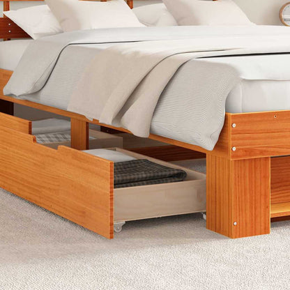 Bed Frame with Headboard Wax brown 160 x 200 cm Solid pine wood