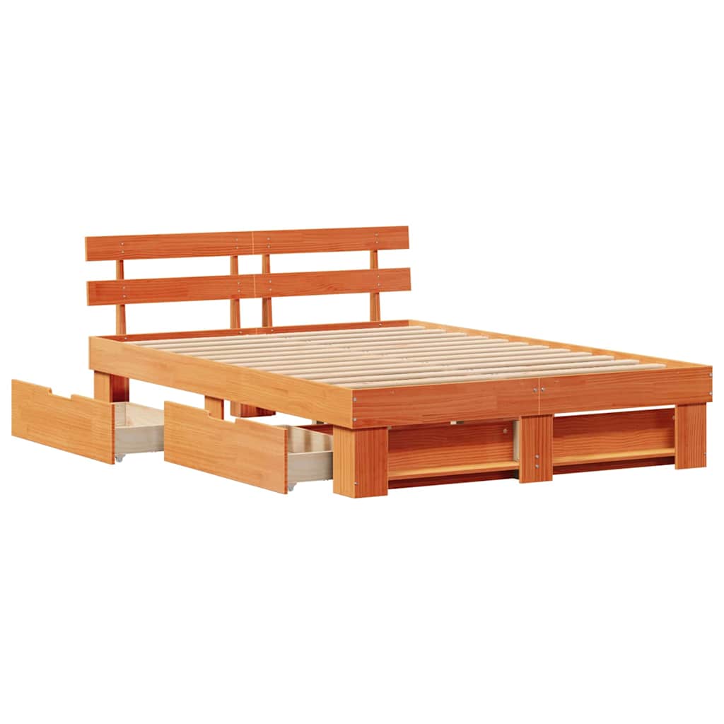 Bed Frame with Headboard Wax brown 160 x 200 cm Solid pine wood