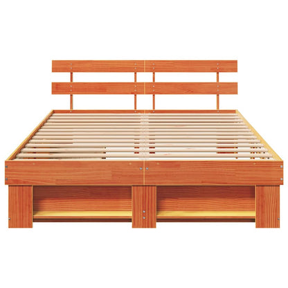 Bed Frame with Headboard Wax brown 160 x 200 cm Solid pine wood