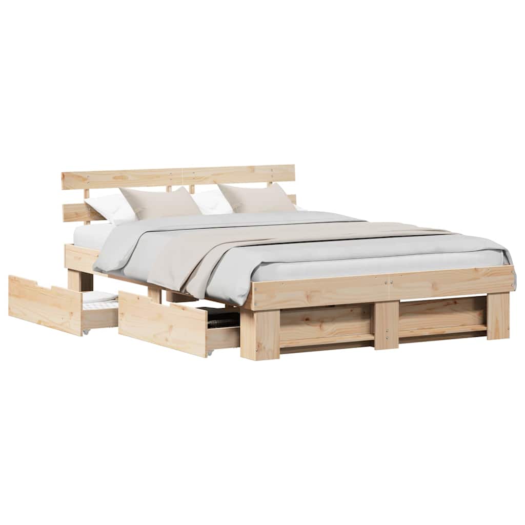 Bed Frame with Headboard Brown 150 x 200 cm Solid pine wood