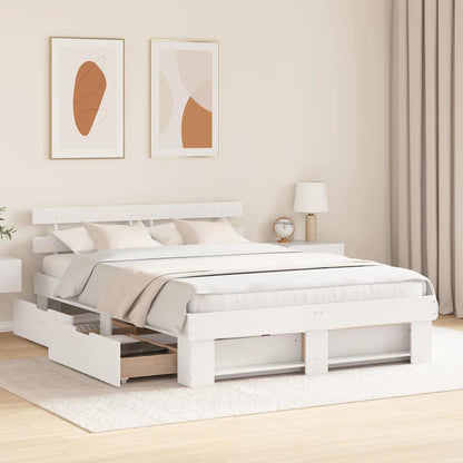 Bed Frame with Headboard White 150 x 200 cm Solid pine wood