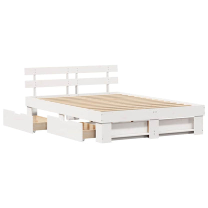 Bed Frame with Headboard White 150 x 200 cm Solid pine wood