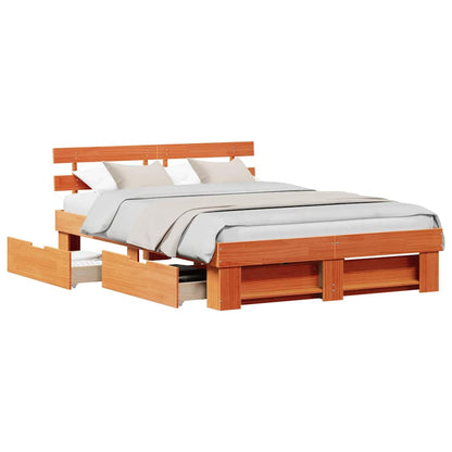 Bed Frame with Headboard Wax brown 150 x 200 cm Solid pine wood