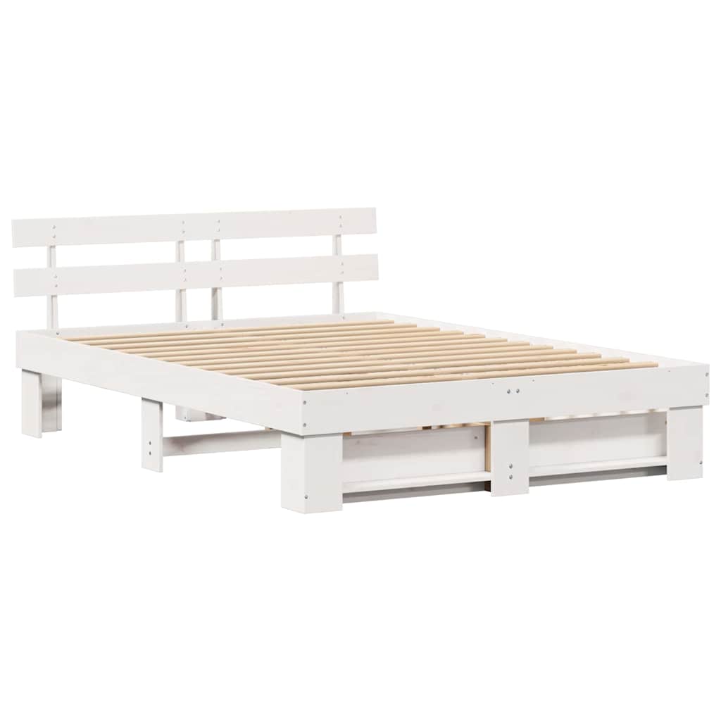 Bed Frame with Headboard White 140 x 200 cm Solid Pine Wood