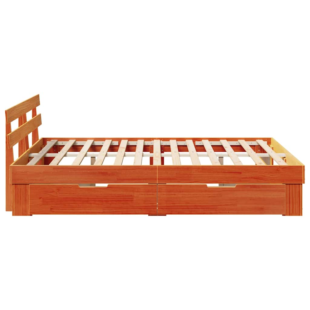 Bed Frame with Headboard Wax brown 140 x 200 cm Solid pine wood