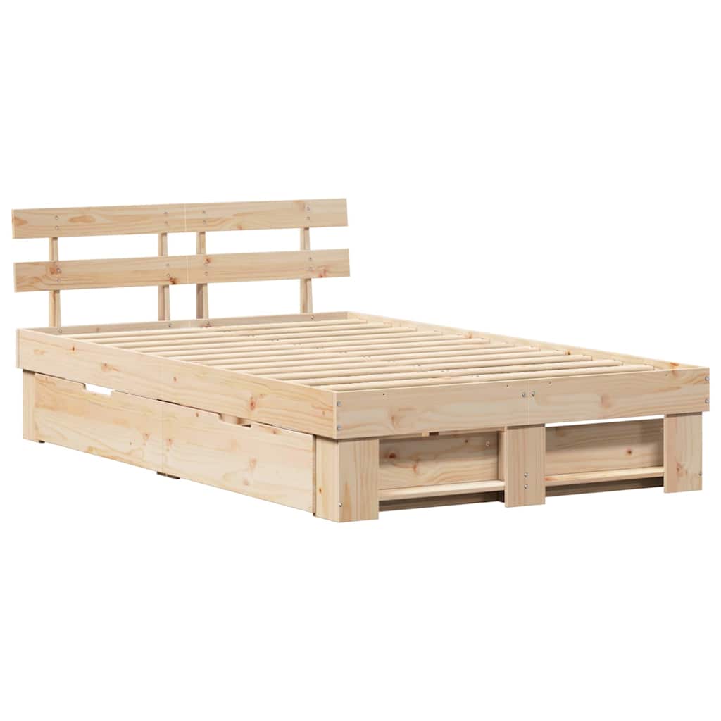 Bed Frame with Headboard Brown 120 x 200 cm Solid Pine Wood