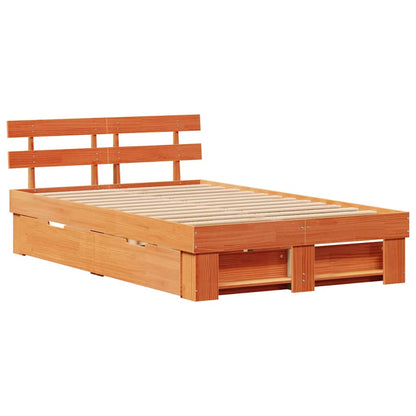 Bed Frame with Headboard Wax brown 120 x 200 cm Solid pine wood