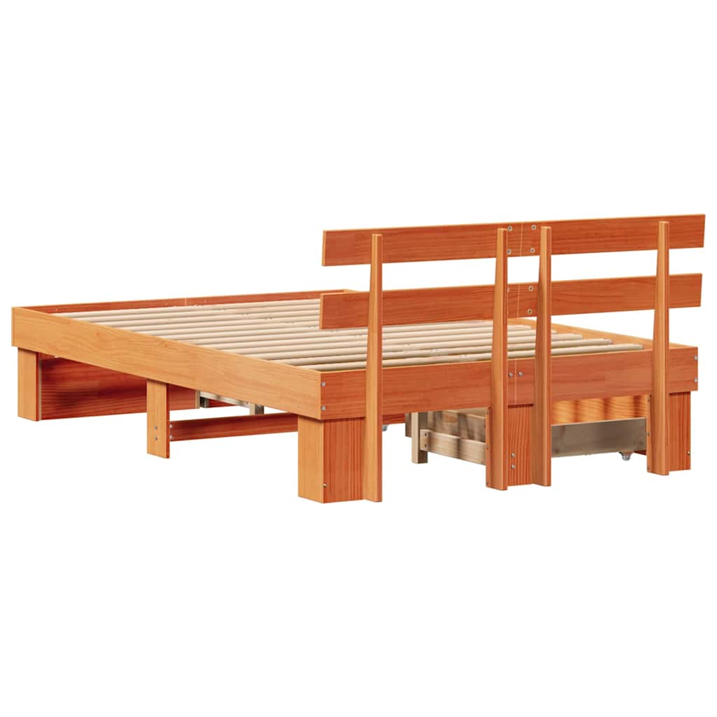 Bed Frame with Headboard Wax brown 120 x 200 cm Solid pine wood