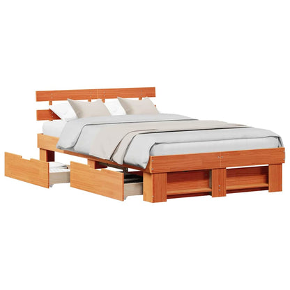 Bed Frame with Headboard Wax brown 120 x 200 cm Solid pine wood