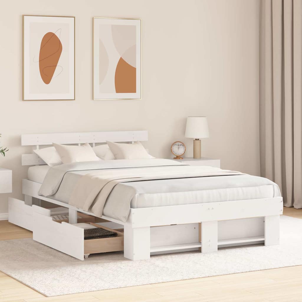 Bed Frame with Headboard White 140 x 190 cm Solid Pine Wood