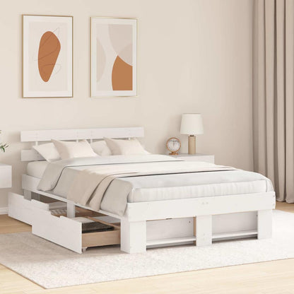 Bed Frame with Headboard White 140 x 190 cm Solid Pine Wood