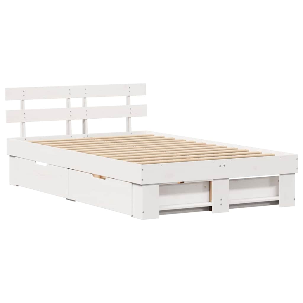 Bed Frame with Headboard White 140 x 190 cm Solid Pine Wood