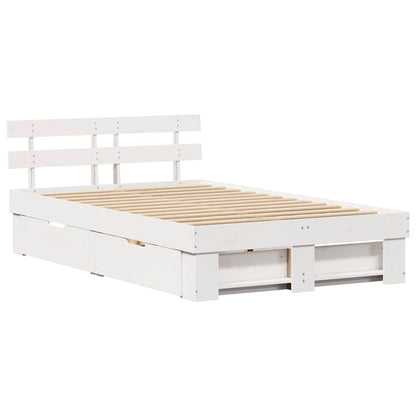 Bed Frame with Headboard White 140 x 190 cm Solid Pine Wood