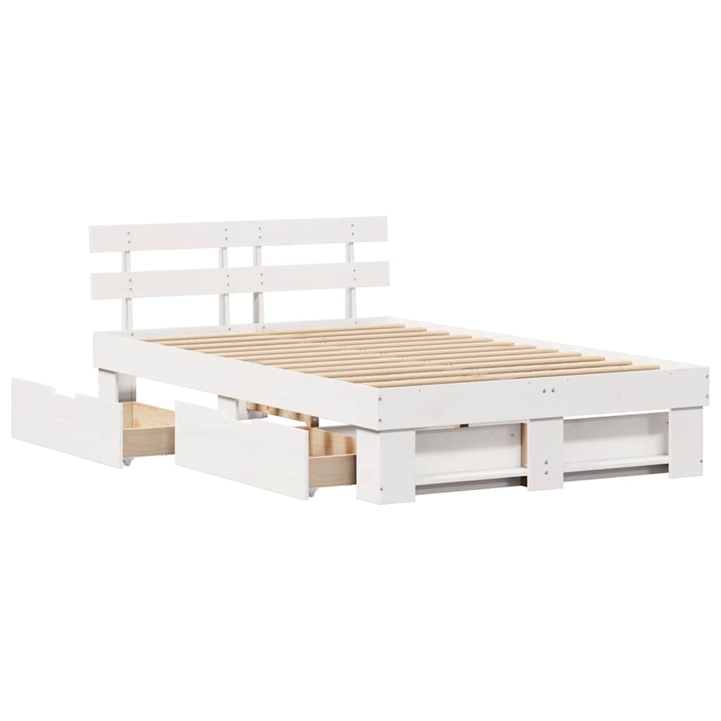 Bed Frame with Headboard White 140 x 190 cm Solid Pine Wood