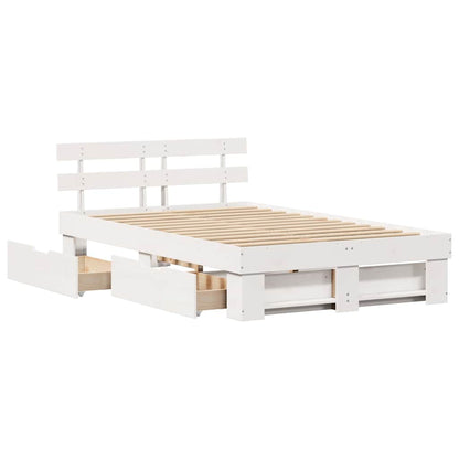 Bed Frame with Headboard White 140 x 190 cm Solid Pine Wood