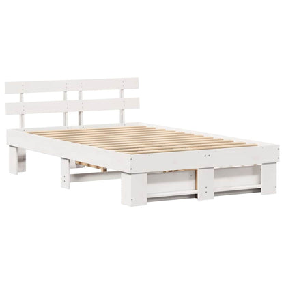 Bed Frame with Headboard White 140 x 190 cm Solid Pine Wood