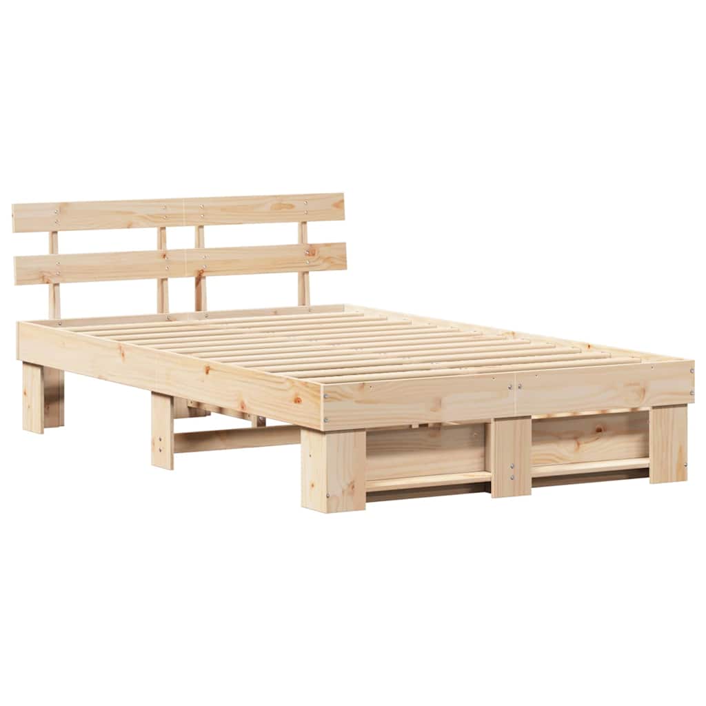 Bed Frame with Headboard Brown 120 x 190 cm Solid Pine Wood
