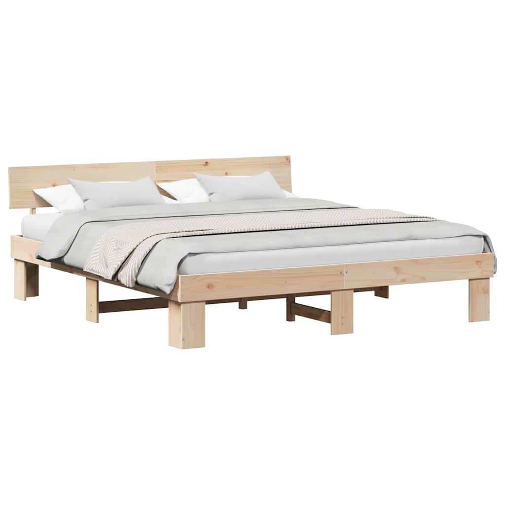 Bed Frame with Headboard Brown 200 x 200 cm Solid pine wood