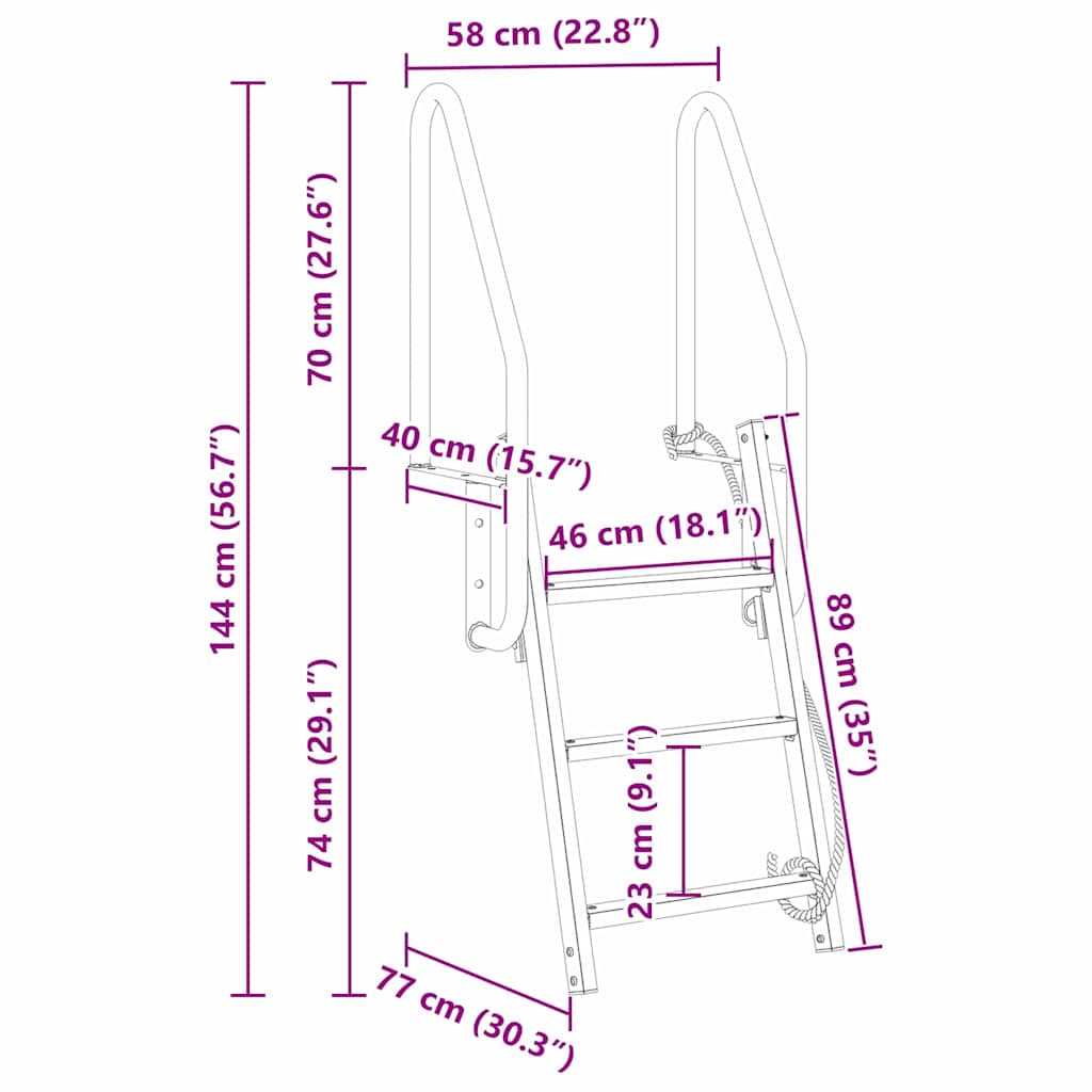 Dock Ladder 3-Steps Silver 58 x 77 x 144 cm Aluminium