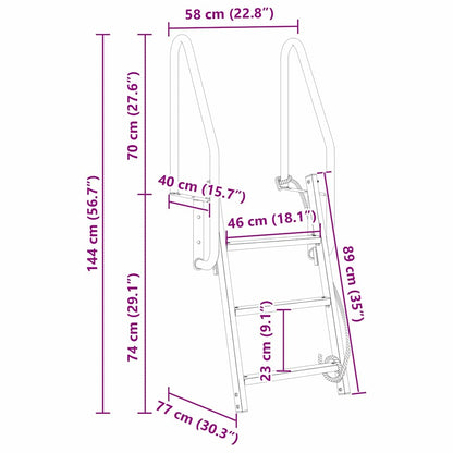 Dock Ladder 3-Steps Silver 58 x 77 x 144 cm Aluminium