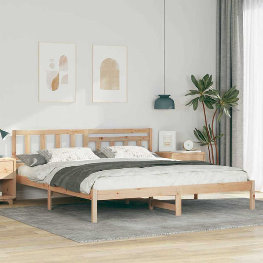 Bed Frame with Headboard Brown 200 x 200 cm Solid pine wood