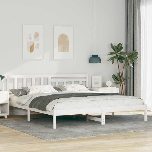 Bed Frame with Headboard White 200 x 200 cm Solid pine wood