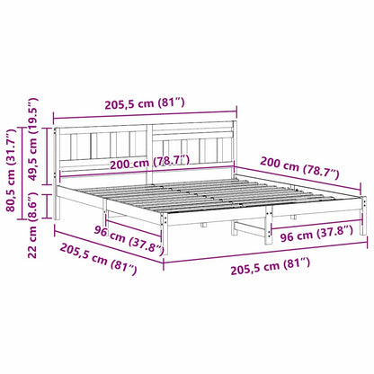 Bed Frame with Headboard White 200 x 200 cm Solid pine wood
