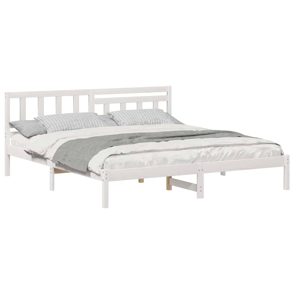 Bed Frame with Headboard White 180 x 200 cm Solid pine wood