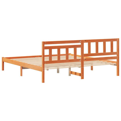 Bed Frame with Headboard Wax brown 180 x 200 cm Solid pine wood