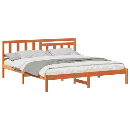 Bed Frame with Headboard Wax brown 180 x 200 cm Solid pine wood