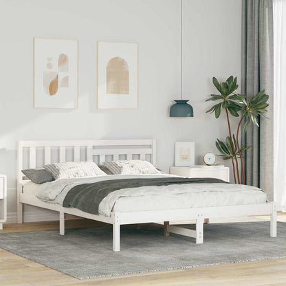Bed Frame with Headboard White 160 x 200 cm Solid pine wood