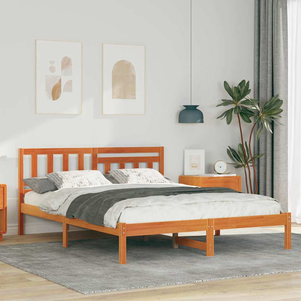 Bed Frame with Headboard Wax brown 160 x 200 cm Solid pine wood
