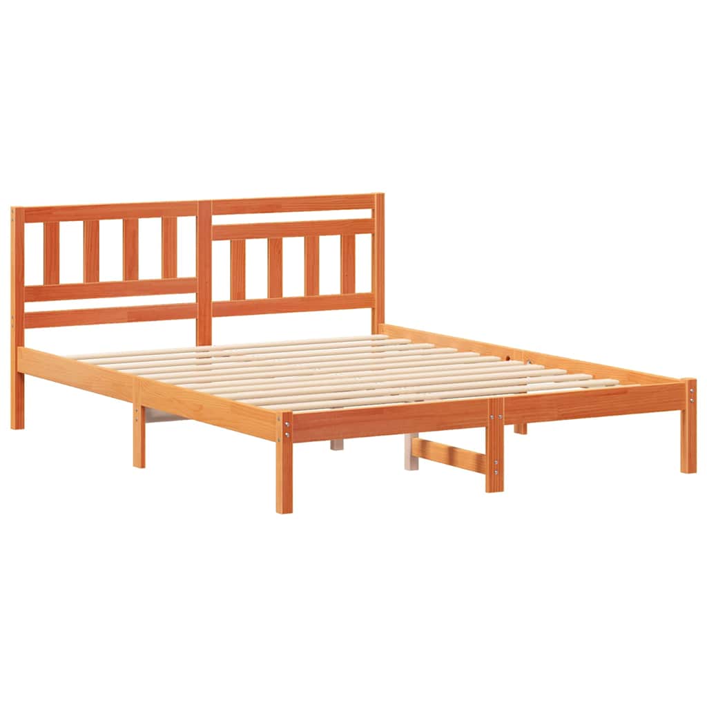 Bed Frame with Headboard Wax brown 160 x 200 cm Solid pine wood