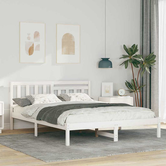 Bed Frame with Headboard White 150 x 200 cm Solid pine wood