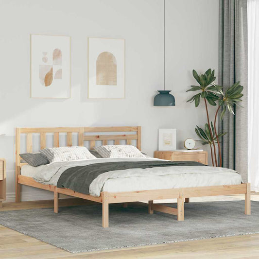 Bed Frame with Headboard Brown 140 x 200 cm Solid pine wood