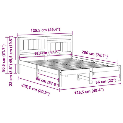 Bed Frame with Headboard Wax brown 120 x 200 cm Solid pine wood