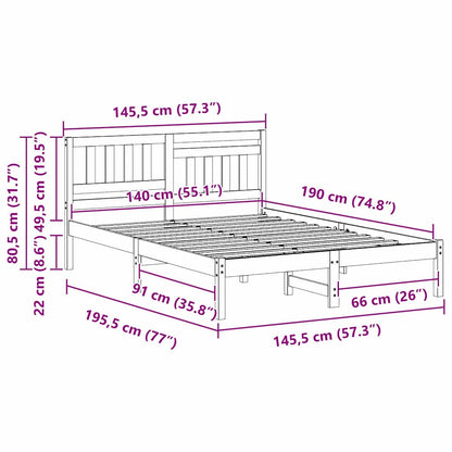 Bed Frame with Headboard Brown 140 x 190 cm Solid pine wood