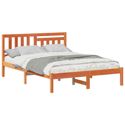 Bed Frame with Headboard Wax brown 135 x 190 cm Solid pine wood