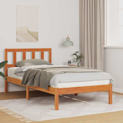 Bed Frame with Headboard Wax brown 100 x 200 cm Solid pine wood