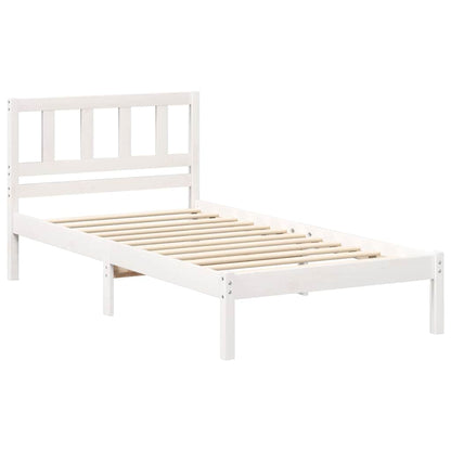 Bed Frame with Headboard White 75 x 190 cm Solid pine wood