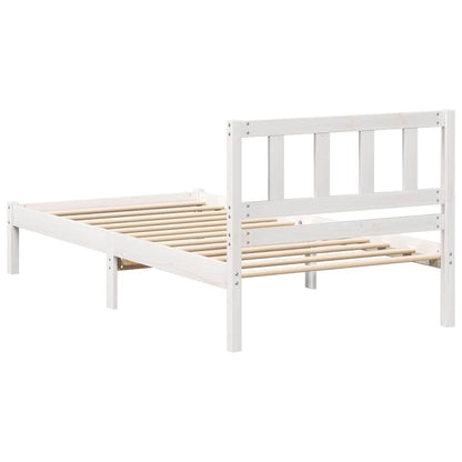Bed Frame with Headboard White 75 x 190 cm Solid pine wood