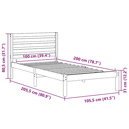 Bed Frame with Headboard Wax brown 100 x 200 cm Solid pine wood