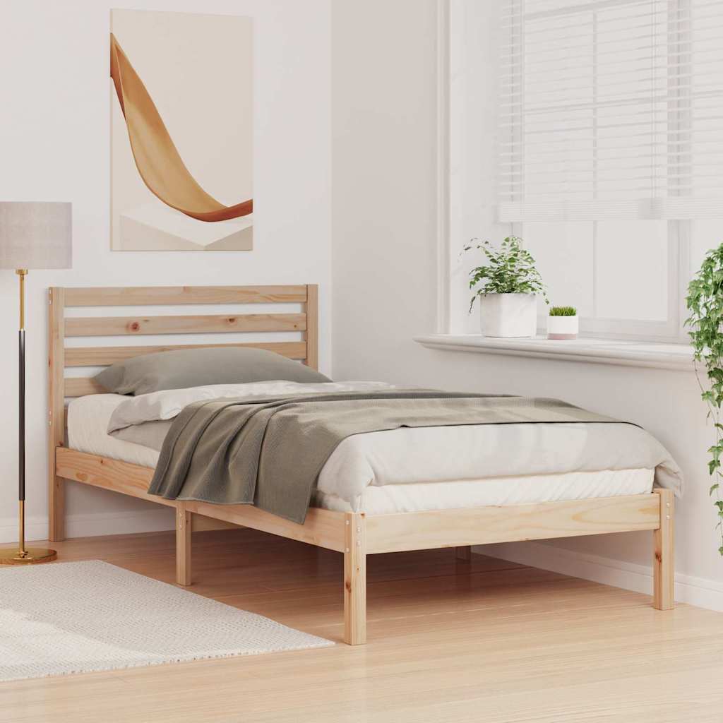 Bed Frame with Headboard Brown 90 x 190 cm Solid pine wood