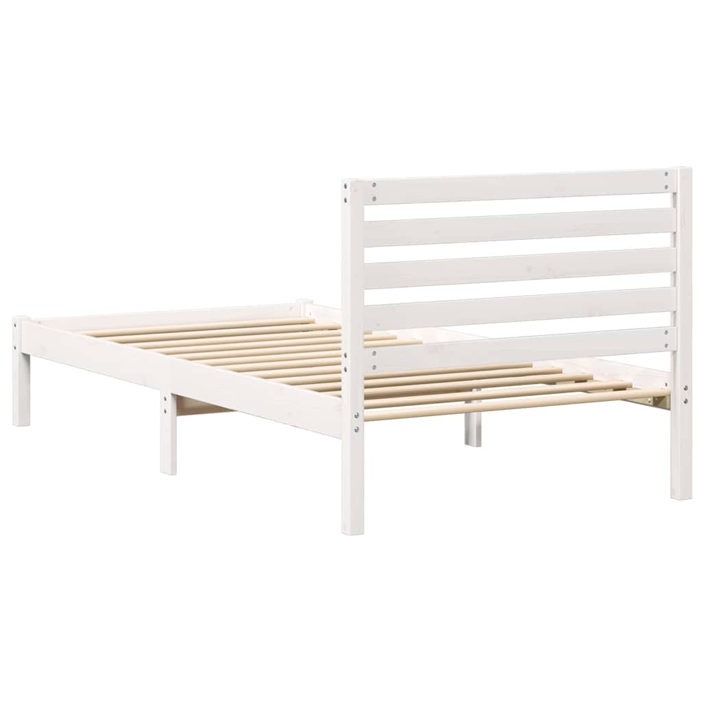 Bed Frame with Headboard White 75 x 190 cm Solid pine wood