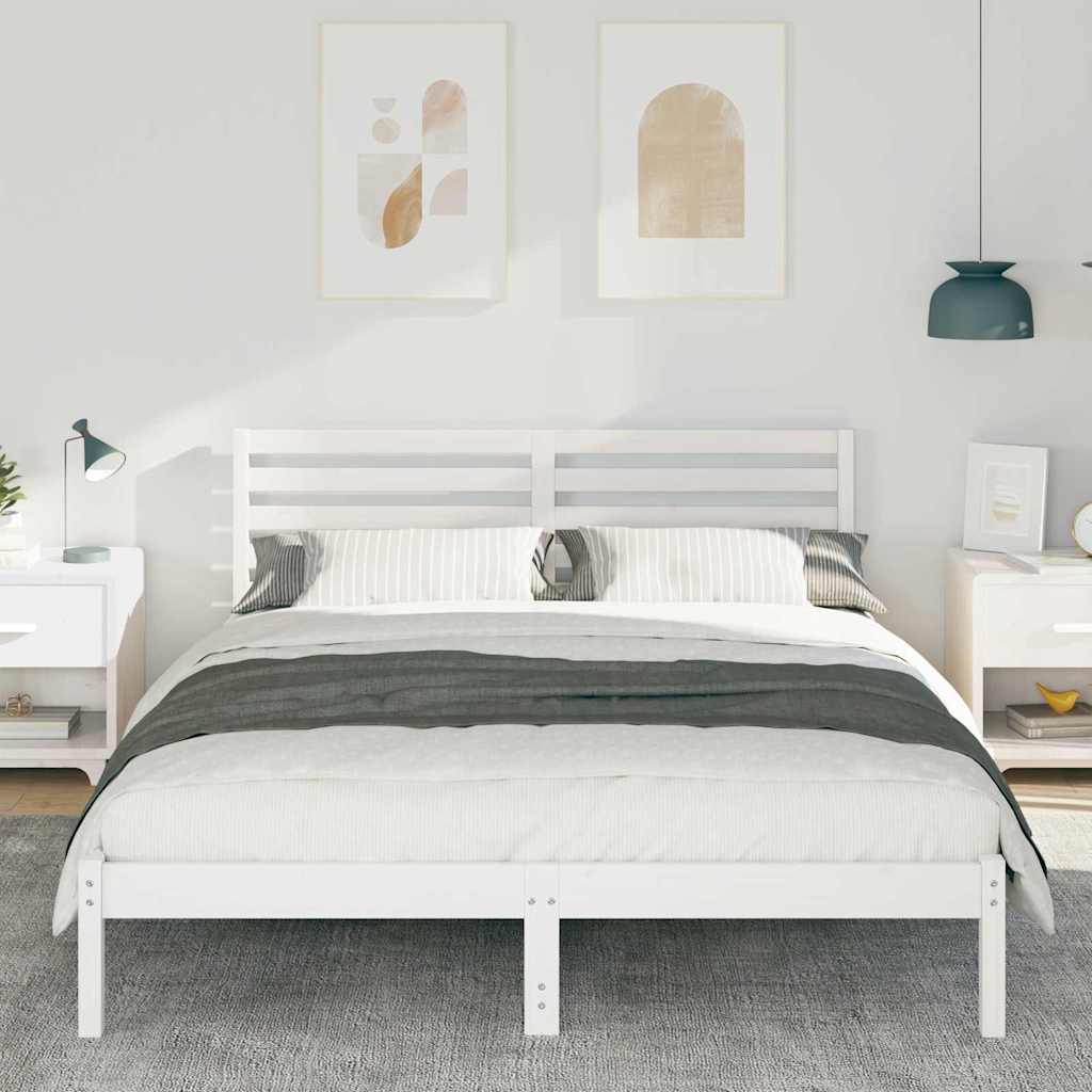 Bed Frame with Headboard White 200 x 200 cm Solid pine wood