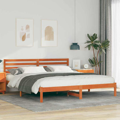 Bed Frame with Headboard Wax brown 180 x 200 cm Solid pine wood