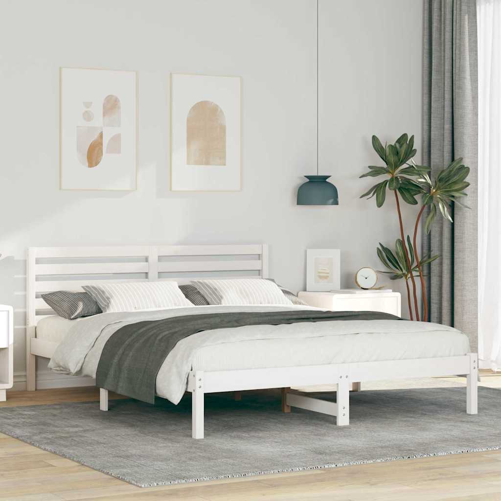 Bed Frame with Headboard White 160 x 200 cm Solid pine wood