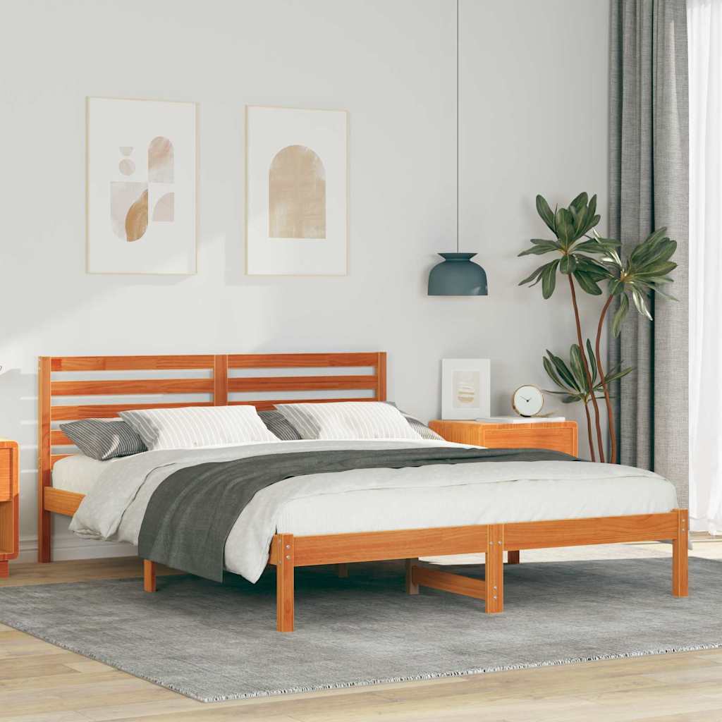 Bed Frame with Headboard Wax brown 160 x 200 cm Solid pine wood