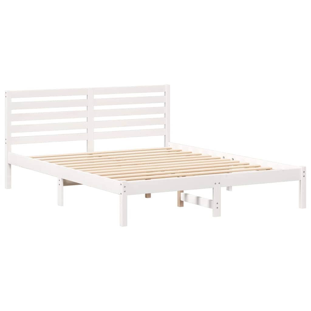 Bed Frame with Headboard White 150 x 200 cm Solid pine wood
