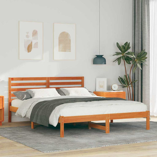 Bed Frame with Headboard Wax brown 150 x 200 cm Solid pine wood
